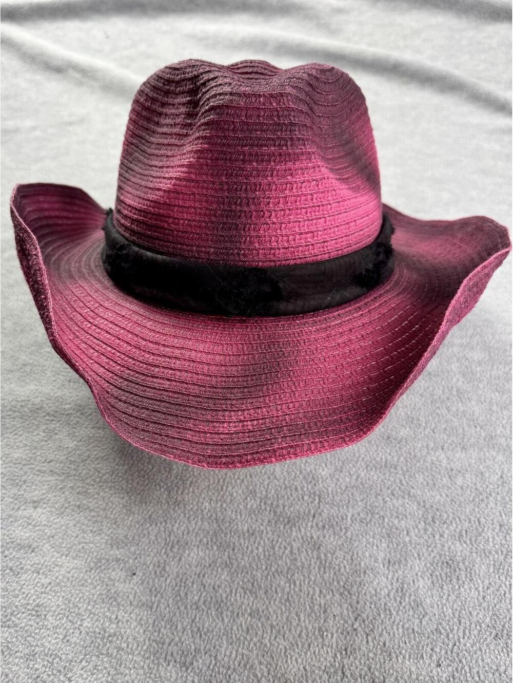 pink fuschia straw cowboy hat western goth grunge whimsigoth‎ distressed